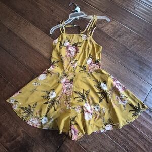 Mustard Floral Romper - Sleeveless Strappy Design